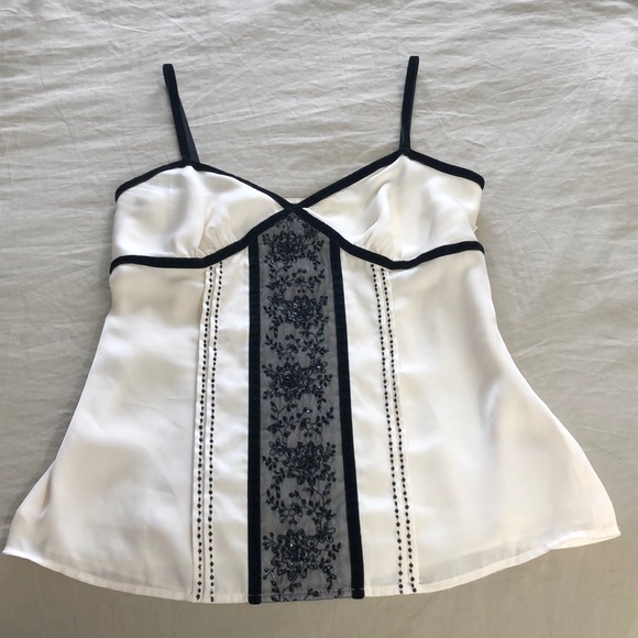 LOFT Tops - 💕Cream & Black Ann Taylor Embellished Camisole💕